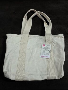 Classic Cream Canvas Mini Tote Bag with Front Pocket